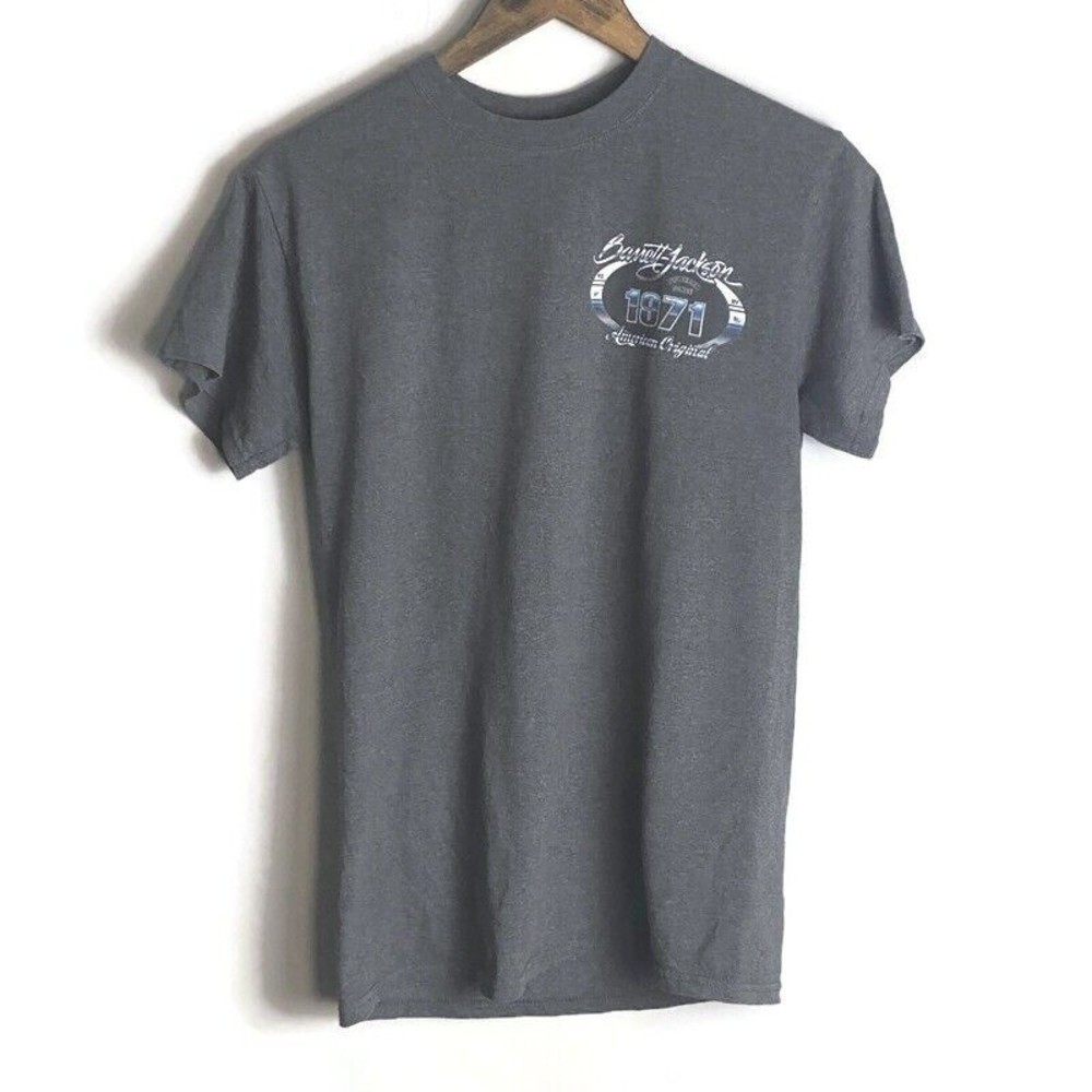 BARRETT JACKSON Mens Gray Graphic Short Sleeve T Shirt Size S American Original